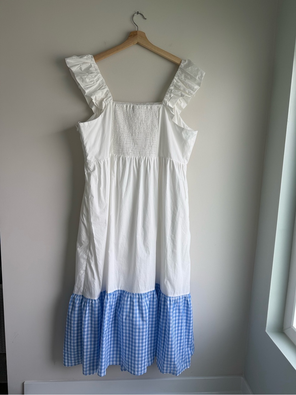 English Factory 2X NWT White Blue Gingham Accent Midi Dress Cottagecore - Picture 3 of 8